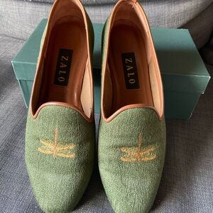 Zalo Green Loafers with Embroidered Design